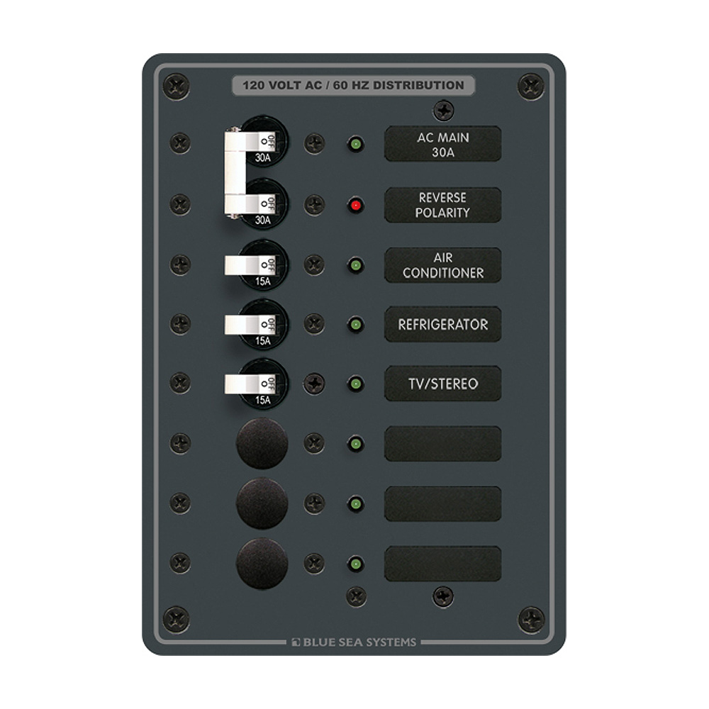 Blue Sea Systems 8027 AC Main +6 Position Breaker Panel - White Switches 1 Blue Sea Systems 8027 AC Main +6 Position Breaker Panel - White Switches