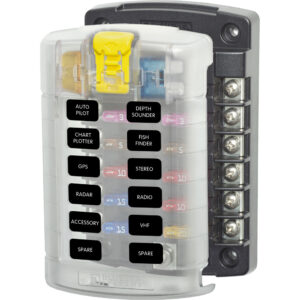 Blue Sea Systems 5029 ST Blade Fuse Block with Cover - 12 Circuit with o Negative Bus