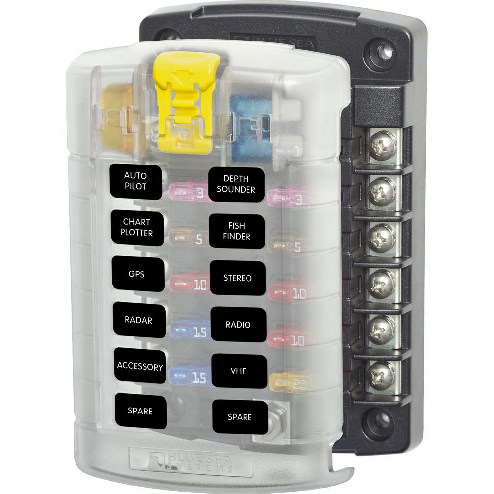 Blue Sea Systems 5029 ST Blade Fuse Block with Cover - 12 Circuit with o Negative Bus 1 Blue Sea Systems 5029 ST Blade Fuse Block with Cover - 12 Circuit with o Negative Bus