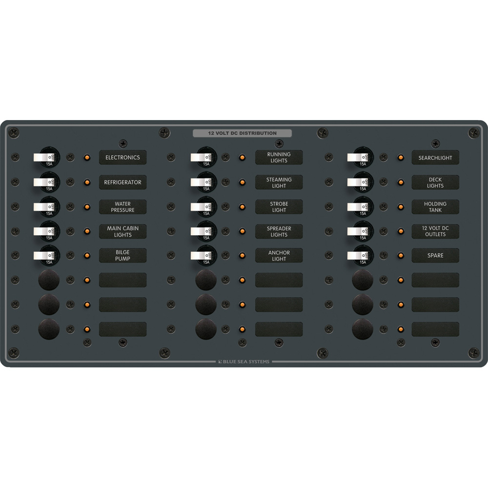 Blue Sea Systems 8264 Traditional Metal DC Panel - 24 Positions 1 Blue Sea Systems 8264 Traditional Metal DC Panel - 24 Positions