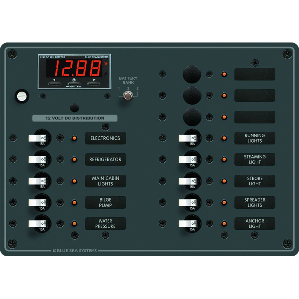 Blue Sea Systems 8403 DC Panel 13 Position with Multimeter 1 Blue Sea Systems 8403 DC Panel 13 Position with Multimeter