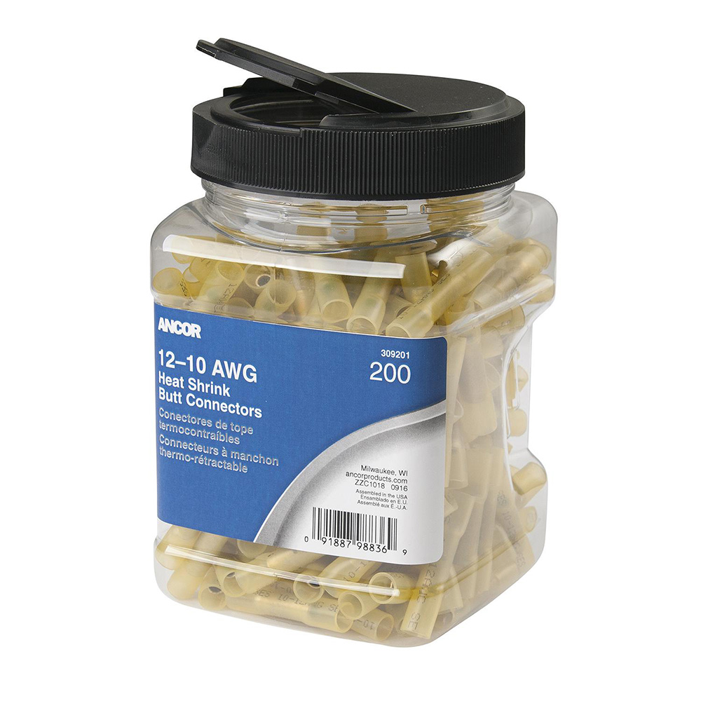 Ancor 12 - 10 AWG Heat Shrink Butt Connector - 200 - Pieces - Jar 1 Ancor 12 - 10 AWG Heat Shrink Butt Connector - 200 - Pieces - Jar