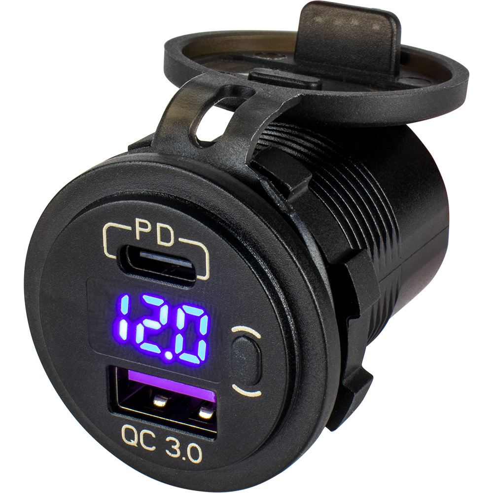 Sea-Dog Round USB & USB-C Power Socket w/Hidden Voltmeter 1 Sea-Dog Round USB & USB-C Power Socket w/Hidden Voltmeter product image