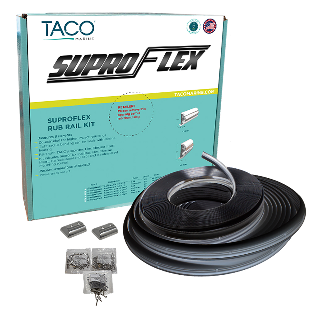 TACO SuproFlex Rub Rail Kit - Black w/Flex Chrome Insert - 1.6"H x .78"W x 60'L 1 TACO SuproFlex Rub Rail Kit - Black w/Flex Chrome Insert - 1.6"H x .78"W x 60'L product image