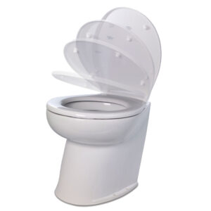 Jabsco Deluxe Flush 17" Angled Back 12V Freshwater Electric Marine Toilet w/Solenoid Valve & Soft Close Lid product image