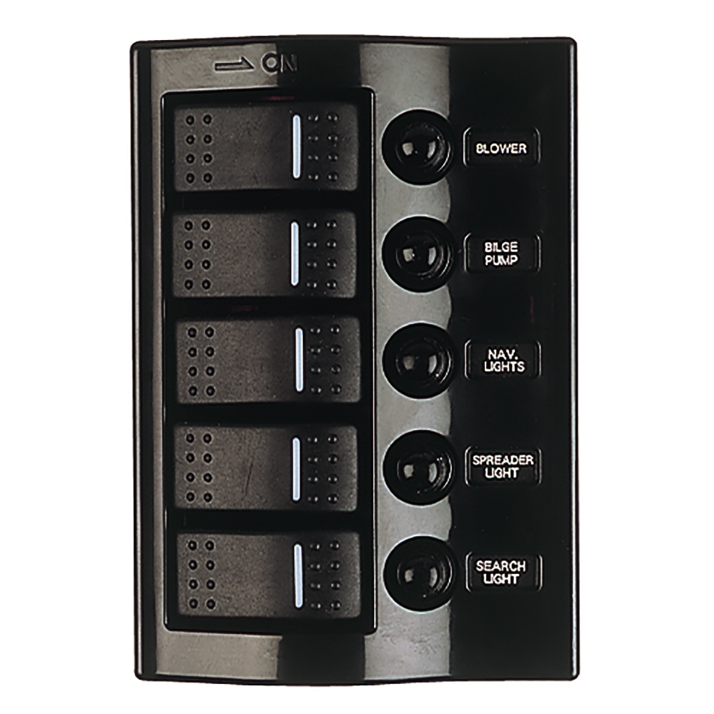 Sea-Dog Nylon Circuit Breaker Panel - 5 Circuit - Wave Style 1 Sea-Dog Nylon Circuit Breaker Panel - 5 Circuit - Wave Style product image