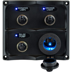 Sea-Dog Water Resistant Toggle Switch Panel w/LED Power Socket - 3 Toggle product image