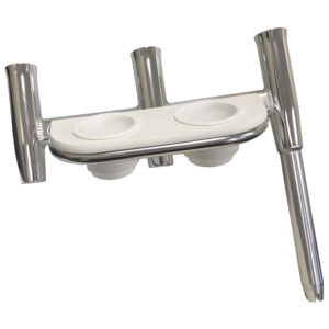 Tigress Offset Triple Rod Holder w/Cup Holders - Port Side - Polished Aluminum product image