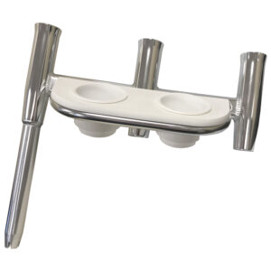 Tigress Offset Triple Rod Holder w/Cup Holders - Starboard Side - Polished Aluminum product image